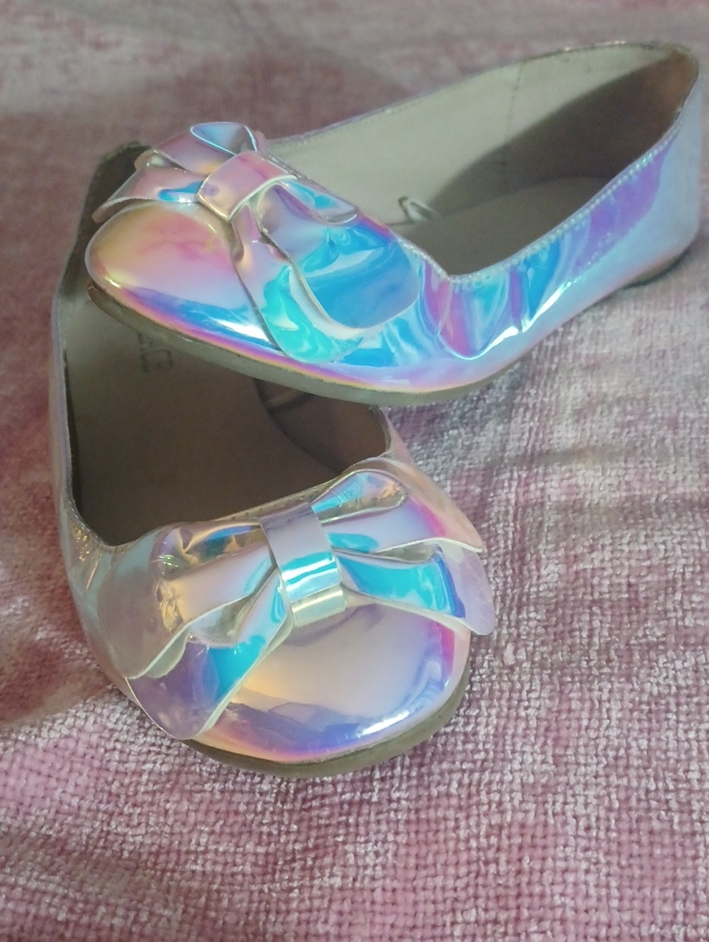 Girls Holographic Ballet Bow Flats Sz 2